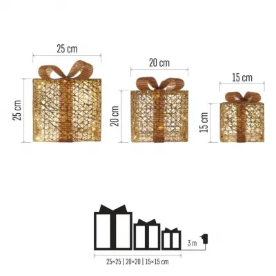 Świąteczne prezenty 72 LED 15/20/25 cm złote ciepła biel IP44 EMOS (DCFC14)