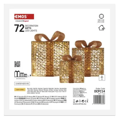 Świąteczne prezenty 72 LED 15/20/25 cm złote ciepła biel IP44 EMOS (DCFC14)