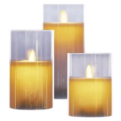 Świece świąteczne woskowe w szkle 100 LED 3 szt 6x AA ciepła biel IP20 timer EMOS (DCCW05)
