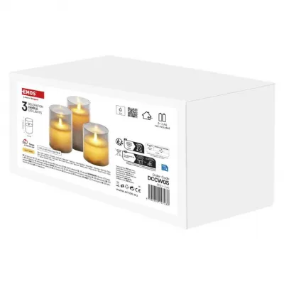 Świece świąteczne woskowe w szkle 100 LED 3 szt 6x AA ciepła biel IP20 timer EMOS (DCCW05)