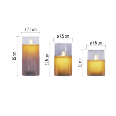 Świece świąteczne woskowe w szkle 100 LED 3 szt 6x AA ciepła biel IP20 timer EMOS (DCCW05)