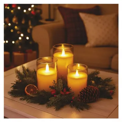 Świece świąteczne woskowe w szkle 100 LED 3 szt 6x AA ciepła biel IP20 timer EMOS (DCCW05)