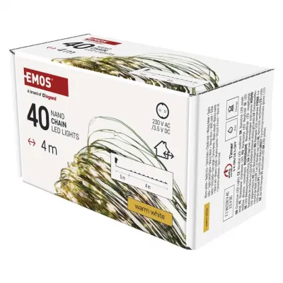 Lampki świąteczne nano łezki 4m 40 LED ciepła biel IP44 timer EMOS (D3AW03)