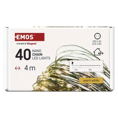 Lampki świąteczne nano łezki 4m 40 LED ciepła biel IP44 timer EMOS (D3AW03)