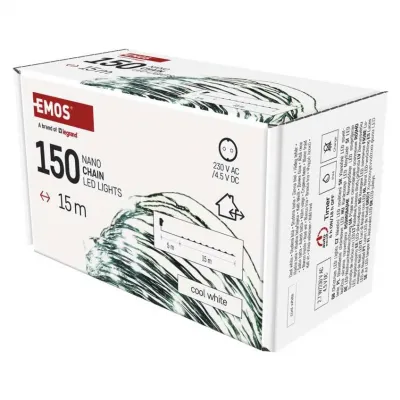 Lampki świąteczne nano łezki 150 LED 15m zimna biel IP44 timer EMOS (D3AC05)