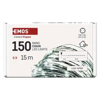 Lampki świąteczne nano łezki 150 LED 15m zimna biel IP44 timer EMOS (D3AC05)