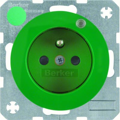 BERKER R.1/R.3 Gniazdo z uziemieniem i diodą kontrolną LED, zielony, połysk 6765092003 HAGER (6765092003)