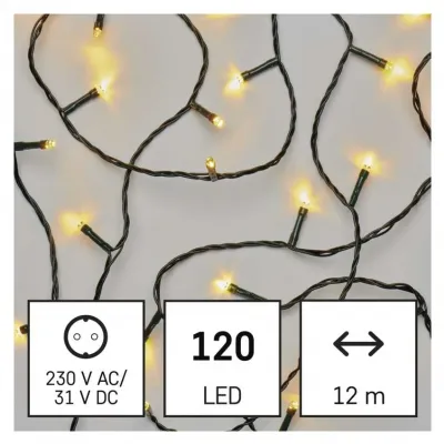 Lampki choinkowe Classic 120 LED 12m ciepła biel zielony przewód IP44 8 programów timer EMOS (D4AW23)