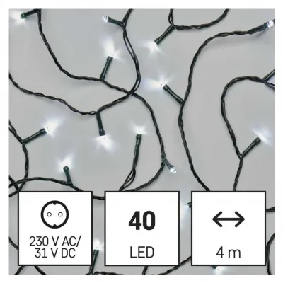 Lampki choinkowe Classic 40 LED 4m zimna biel zielony przewód IP44 8 programów timer EMOS (D4AC21)