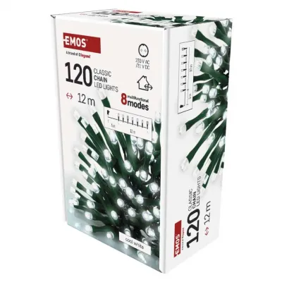 Lampki choinkowe Classic 120 LED 12m zimna biel IP44 8 programów timer EMOS (D4AC23)
