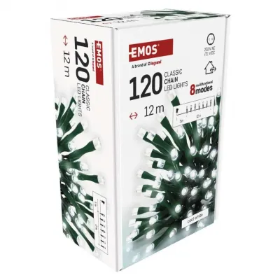 Lampki choinkowe Classic 120 LED 12m zimna biel IP44 8 programów timer EMOS (D4AC23)