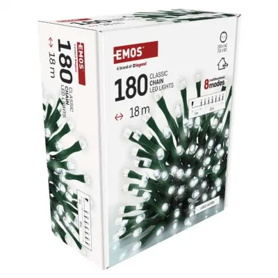 Lampki choinkowe Classic 180 LED 18m zimna biel IP44 8 programów timer EMOS (D4AC24)