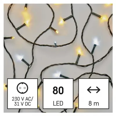 Lampki choinkowe Classic 80 LED 8m ciepła + zimna biel zielony przewód IP44 timer EMOS (D4AN04)