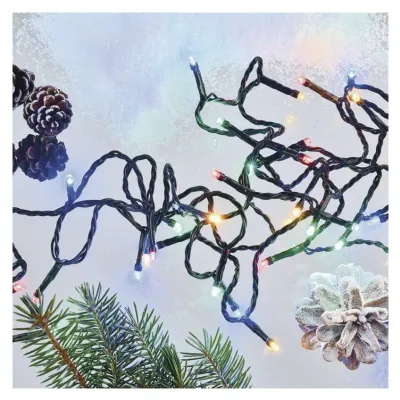 Lampki choinkowe Classic 80 LED 8m multikolor zielony przewód IP44 8 programów timer EMOS (D4AM22)