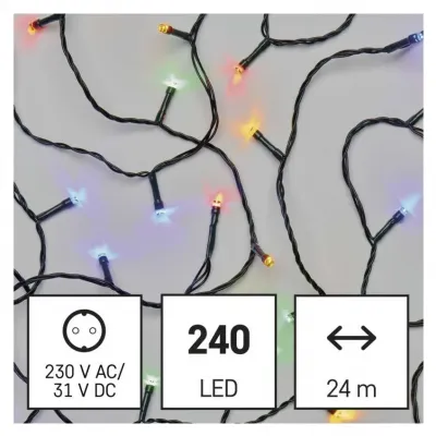 Lampki choinkowe Classic 240 LED 24m multikolor ziel. przew. IP44 8 programów timer EMOS (D4AM25)