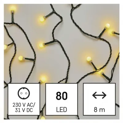 Lampki choinkowe 80 LED cherry 8m ciepła biel zielony przewód IP44 8 programów timer EMOS (D5AW22)