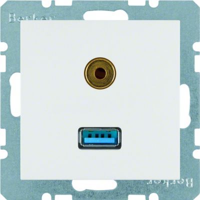 BERKER S.1/B.3/B.7 Gniazdo USB / 3,5mm Audio biały 3315391909 (3315391909)