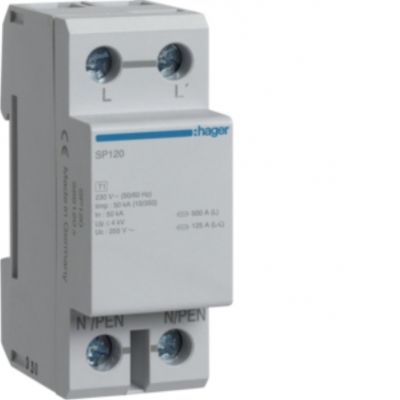 HAGER  SPD Ogranicznik przepięć T1 1P sieć TN/TT Iimp=50kA Up≤ 4kV SP120 (SP120)