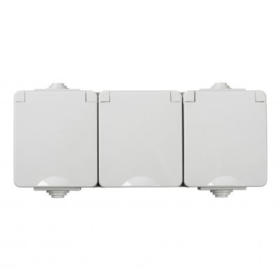 TEKNO IP65GR Gniazdo hermetyczne potrójne zasilające z ochroną styków IP65 biały KANLUX (39225)