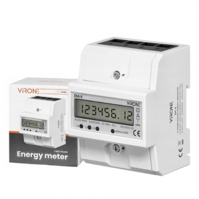 Licznik wskaźnik żużycia energii elektrycznej 3-fazowy 100A 4 moduły th35 VIRONE (EM-9)