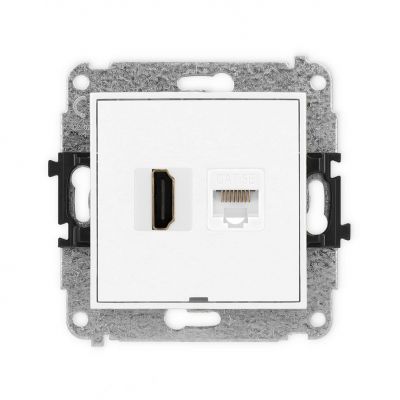 KARLIK MINI Gniazdo pojedyncze HDMI 2.0, 4K + gniazda komp. poj. 1xRJ45, kat. 5e, 8-stykowy, bez pola opisowego biały mat 25MGHKBO (25MGHKBO-45e)
