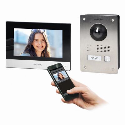 HIKVISION Zestaw wideodomofonowy 2-żyłowy, monitor 7'', dotykowy, Wi-Fi + App na telefon DS-KIS703-P ORNO (DS-KIS703-P)