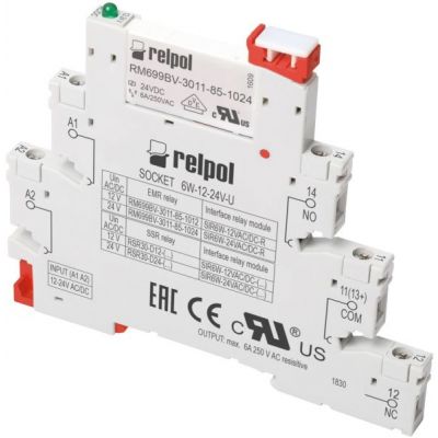 RELPOL Przekaźnik interfejsowy 1P, 24VDC, 6A, wyjście przekaźnikowe  SIR6W-24VDC-R 863758 (863758)