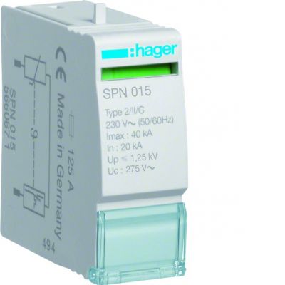 HAGER  SPD Moduł wymienny T2 MOV 1P sieć TN/TT In=20kA Up≤1,25kV SPN015 (SPN015)