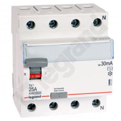 Wyłącznik Różnicowoprądowy 4P 25A 0,03A Typ AC P304 TX3 411707 LEGRAND (411707)