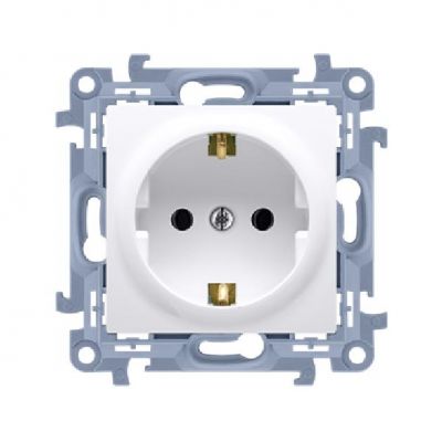 Simon 10 Gniazdo wtyczkowe Schuko pojedyncze z przesłonami torów prądowych 16A 250V zaciski śrubowe biały CGSZ1Z.01/11 KONTAKT (CGSZ1Z.01/11)