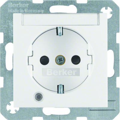 BERKER B.X Gniazdo SCHUKO z uziemieniem, diodą kontrolną LED i pole opisowe, biały 41108989 (41108989)