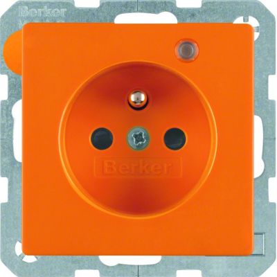 BERKER Q.1/Q.3 Gniazdo z uziemieniem z diodą kontrolną LED, z podwyższoną ochroną styków pomarańcz aksamit 6765096014 (6765096014)