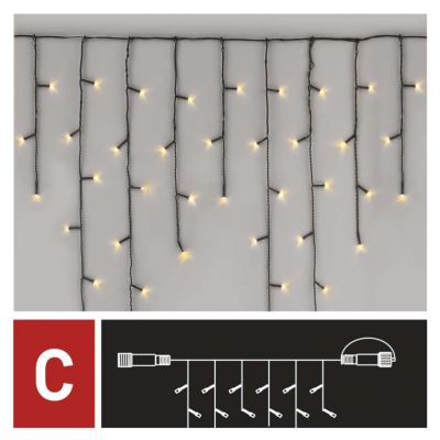 Lampki choinkowe łączone Standard sople 100LED 2,5m ciepła biel IP44 timer EMOS (D1CW01)