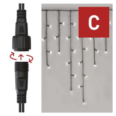 Lampki choinkowe sople łączone Standard 100LED 2,5m zimna biel IP44 timer (D1CC01)
