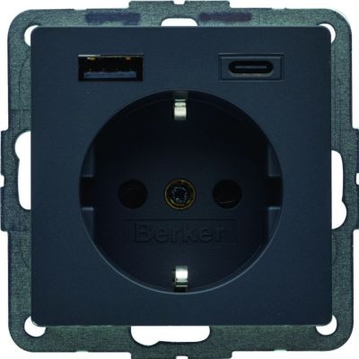 Q.x Gniazdo SCHUKO z USB 2,4A  antracyt aksamit 48146086 HAGER (48146086)