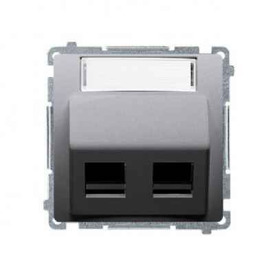 Simon Basic Pokrywa gniazd teleinformatycznych na wkłady RJ typu: Panduit skośna podwójna z polem opisowym. Montaż do puszki na wkręty stal inox BMGPS2P.02/21 KONTAKT (BMGPS2P.02/21)