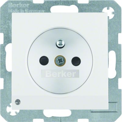 BERKER B.X Gniazdo z uziemieniem i podświetleniem orientacyjnym LED biały 6765108989 HAGER (6765108989)