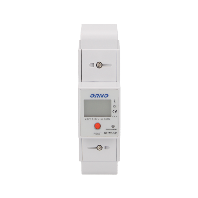1-fazowy wskaźnik zużycia energii elektrycznej, 80A, dodatkowy wskaźnik, wyjście impulsowe, przycisk RESET, 2 moduły, DIN TH-35mm OR-WE-503 ORNO (OR-WE-503)
