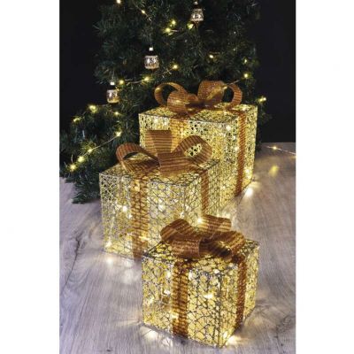 Świąteczne prezenty 72 LED 15/20/25 cm złote zimna biel IP44 (DCFC14)