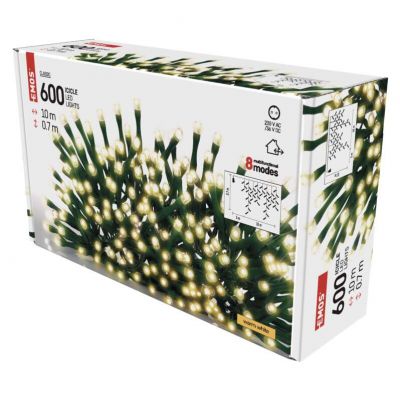 Lampki choinkowe sople XMAS różne tryby 9W 600LED 10m IP44 ciepły biały D4CW03 EMOS (D4CW03)