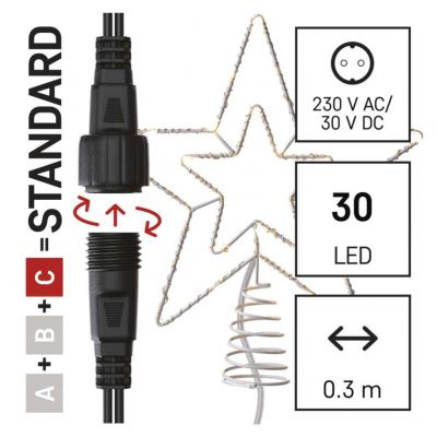 Gwiazda szpic oświetlenie łączone Standard 30 LED 28 cm ciepła biel IP44 timer EMOS (D1ZW01)