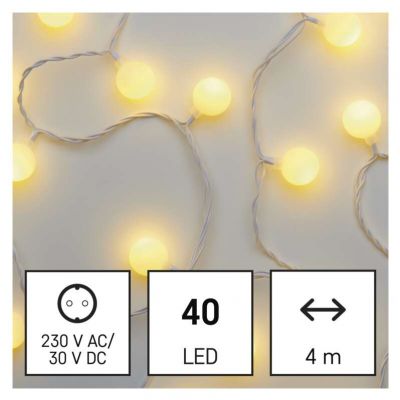 Lampki choinkowe kulki duże 40 LED 4m ciepła biel timer IP44 biały przewód EMOS (D5AW01)