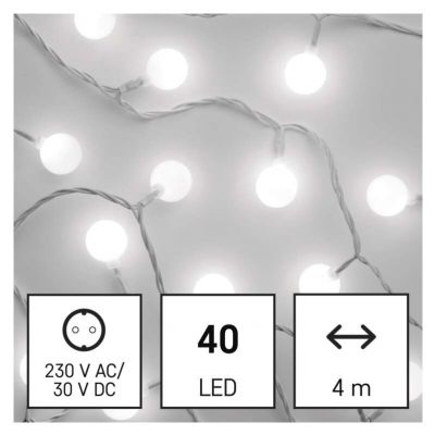 Lampki świąteczne kulki 40LED 4m IP44 zimna biel IP44 timer EMOS (D5AC01)