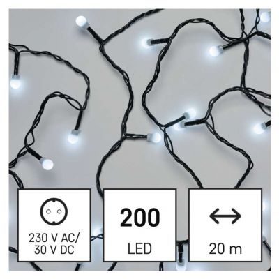 Lampki choinkowe kulka 200 LED 20m zimna biel IP44 EMOS (D5AC07)