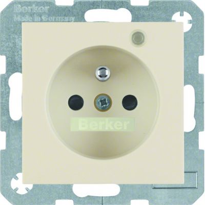BERKER B.Kwadrat/S.1 Gniazdo z uziemieniem i LED kontrolną z podwyższoną ochroną styków krem 6765098982 (6765098982)