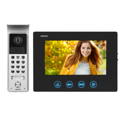 Zestaw wideodomofonowy bezsłuchawkowy, kolor, LCD 7 cal z szyfratorem, natynkowy, czarny, CERES ORNO (OR-VID-ME-1056/B)