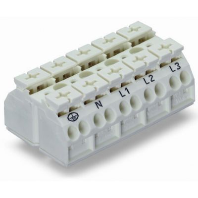 Blok zasilający 5-torowy biały nadruk PE-N-L1-L2-L3 862-9615 /200szt./ WAGO (862-9615)