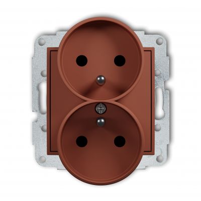 ICON Mechanizm gniazda podwójnego do ramki z uziemieniem 2x(2P+Z) (przesłony torów prądowych) terakota (63IGPR-2zp)