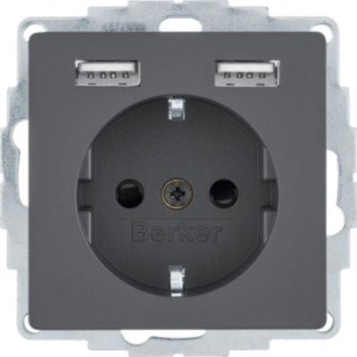 Q.x Gniazdo SCHUKO z gniazdem ładowania USB 2,4A samozaciski antracyt aksamit 48036086 HAGER (48036086)