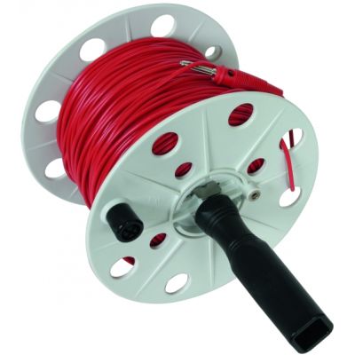 Bęben na przewód pomiarowy szer. 80 mm, przewód czerwony 100 m, tworzywo kolor szary (585211)